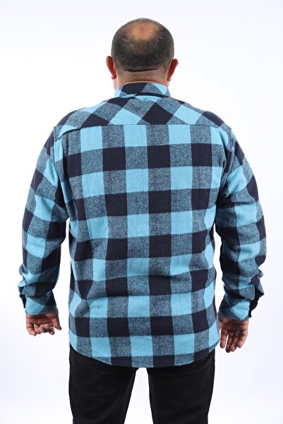 MocGrande Cămașă de lumberjack cu clapă cu buzunare dublu model 22214-albastru