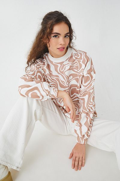 Koton Women's Beige Patterned Sweatshirt 3WAL10187IK