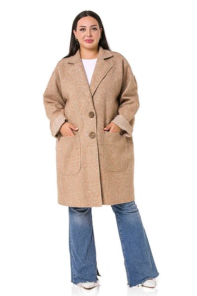 DISENTIS MODEST Plus Size - Glitter Mink Oversize μπουφάν με χαμηλά μανίκια και τσέπες για τσάντα