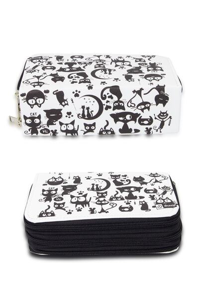 Size Pencil Case Cat Kawaii Pattern Orginazer Three Compartments (Pencil Holder)