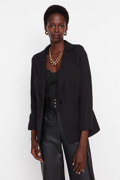 Trendyol Collection Черно тъкано сако с двуредно закопчаване и подплата TWOAW23BC00022