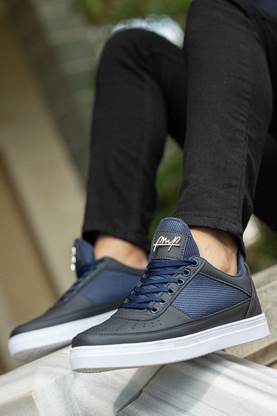 BOUIS Men's Navy Blue Lace-Up Flat Sole Leather Comfortable Casual Shoes Soft Inner Lining Stylish Design