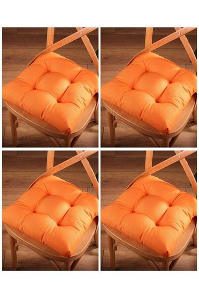 ALTINPAMUK Pachet de 4 perne pentru scaun pufoase, aurii, portocalii, cu șireturi speciale cusute 40x40cm