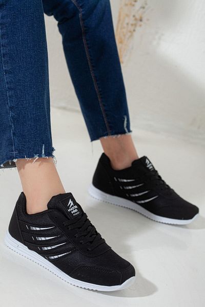 Rona Gifts Pantofi sport cu talpă confortabilă, negru, alb, pentru femei, în stil plasă moale