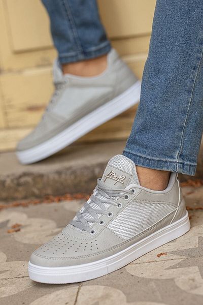 BOUIS Ανδρικά γκρι casual μαλακή σόλα Breathable Comfort Δερμάτινα αθλητικά παπούτσια casual