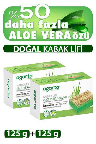 Agarta Set of 2 Natural Pumpkin Fiber Handmade Aloe Vera Soap 125 Gr