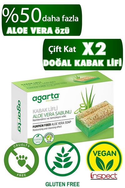 Agarta Set of 2 Natural Pumpkin Fiber Handmade Aloe Vera Soap 125 Gr