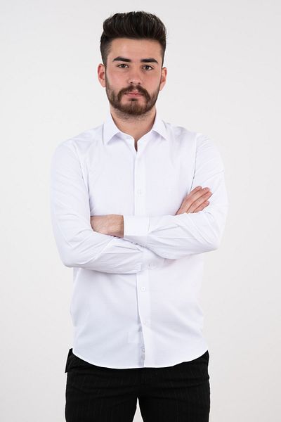 AKÇAYLAR Ανδρικό λευκό πουκάμισο Apartro Slimfit