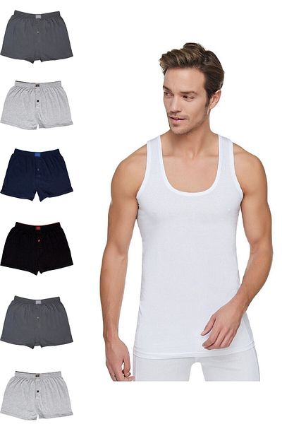Abani Classic Men's 6 White Athlete (Passion 0101), 6 Multi-Colored Boxers (Passion 0117) Suit Oversize Options