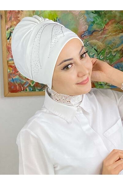 BUTİKAMBAR Yay Model Taşlı Beyaz Bone