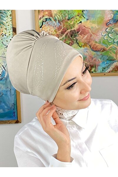 BUTİKAMBAR Yay Model Taşlı Koyu Taş Rengi Bone