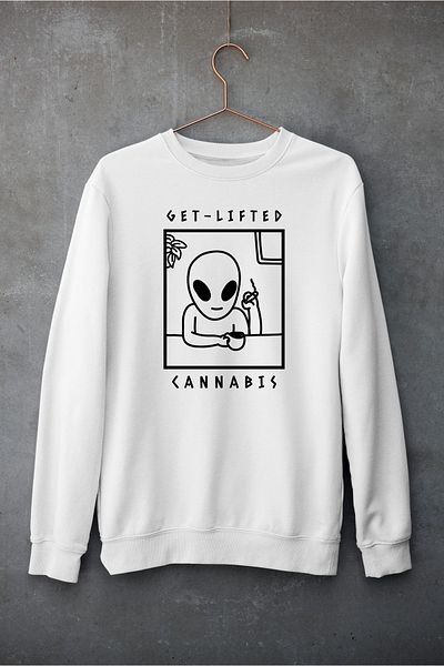 Raf Coll Λευκό Unisex Oversize Crew Neck Ψηφιακό εμπριμέ φούτερ με δύο νήματα εσωτερικά