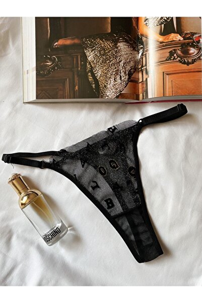 eos lingerie Ayarlanabilir Siyah Tül String Külot