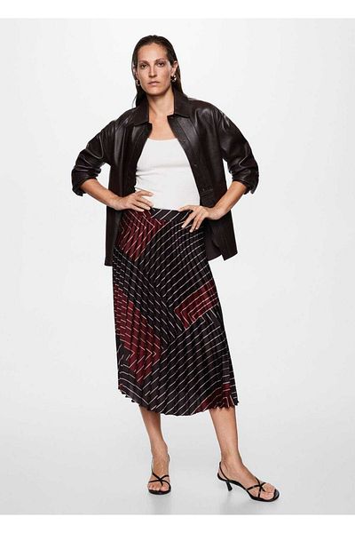 MANGO Woman Fustă plisată cu model