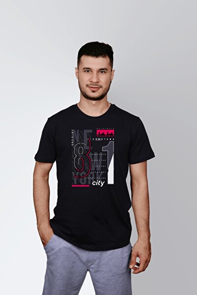 ErTaPassage Ανδρικό μαύρο μπλουζάκι New York City με τύπωμα - T5072761