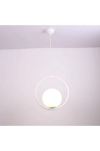 Fer Avize Sosa Decorative Modern White Color White Glass Living Room - Kitchen - Bedroom Single Chandelier