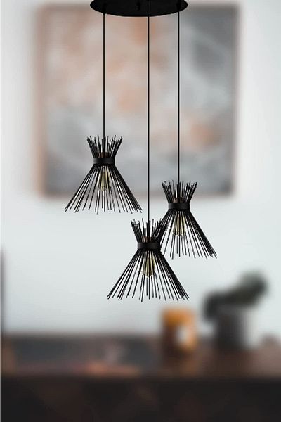 Fer Avize 3-Piece Chandelier - Hedgehog Black Pendant Lamp Living Room Kitchen Set