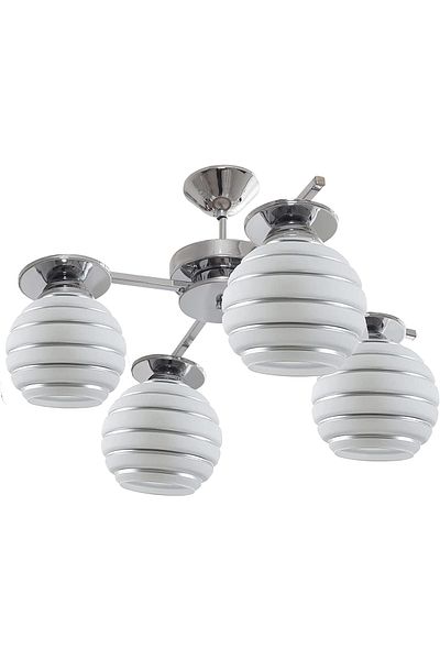 Fer Avize Topaç Modern Luxury Design Chrome Color 2046 Glass Living Room - Kitchen - Bedroom 4-Piece Chandelier