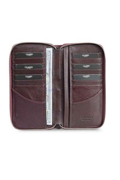 GUARD Burgundy Camouflage Printed Genuine Leather Zipper Wallet Men / Women P3016