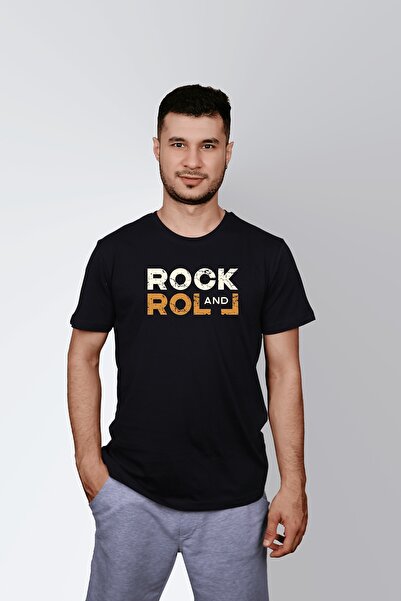 ErTaPassage Negru pentru bărbați cu imprimeu Rock Roll tricou - T765426