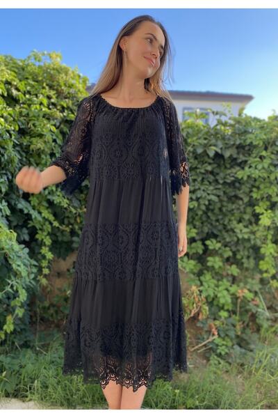 Bohemian Women's Black Lace Dress