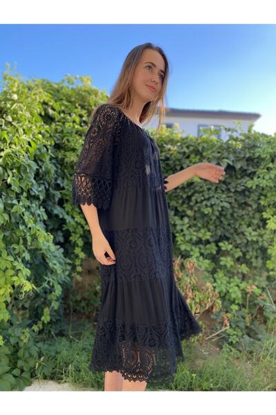 Bohemian Women's Black Lace Dress