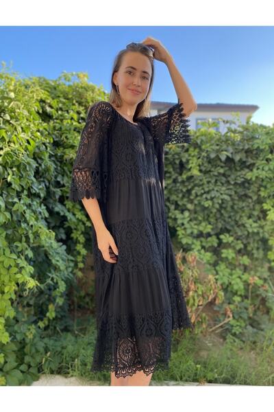 Bohemian Women's Black Lace Dress