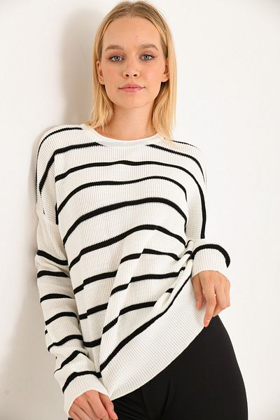 VOLT CLOTHİNG Pulover oversize tricot cu dungi pentru damă