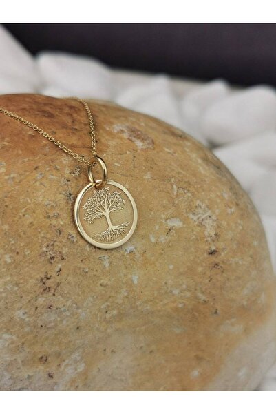 GÜMÜŞ 925k Işlemeli Hayat Ağacı Altın Kaplama Kolye