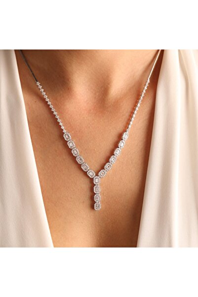 Sembol Gold Beyaz Altın Set 8 Ayar Baget Tasarım Kolye,küpe,bileklik