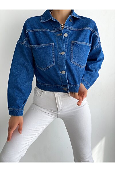 LB Laluna Butik Ženska tamnoplava kratka traper jakna