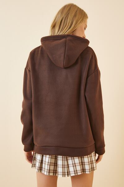 Happiness İstanbul Dámská hnědá zimní fleecová mikina s kapucí ZV00047