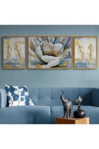 TekTablo Çiçek Desenli Çerçeveli Ahşap Tablo Seti