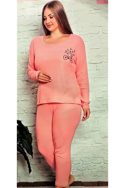 Rüyam Plus Size Winter Pajama Set Yavruağzı