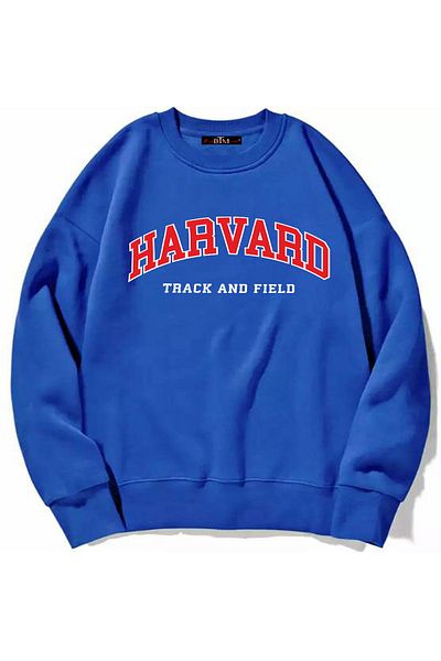Buğraterzimoda Φούτερ με στάμπα Crew Neck Saks Blue Oversize