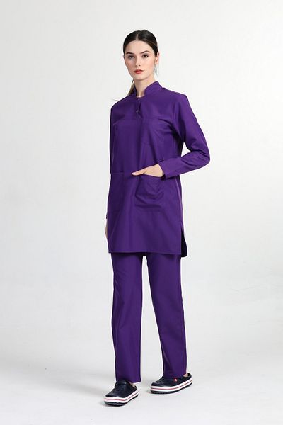 BAŞAK Set de tricou pentru doctor și asistentă hijab din bumbac lycra violet