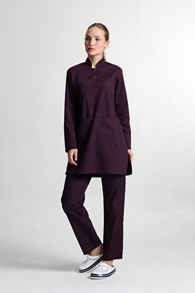 BAŞAK Kadın  Mürdüm Likralı Pamuk Tesettür Doktor Hemşire Forma Takımı