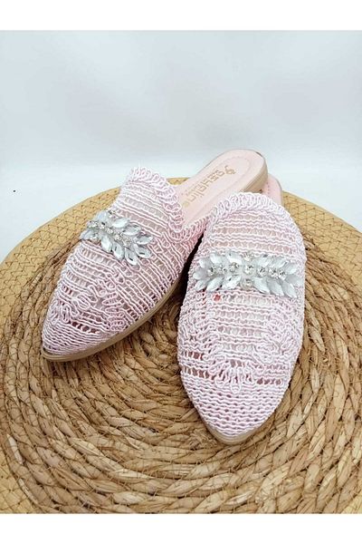 Serra Women's Powder Straw Front Jewelled Slippers