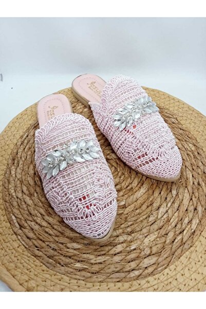 Serra Women's Powder Straw Front Jewelled Slippers