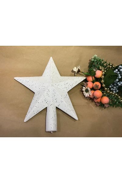 Deniz Party Store Star Patterned - White Glitter Pine Tree Top, Large Size - Christmas Gift 1 Piece
