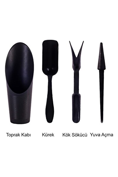 Dükkanönü 4 Parça Minik Plastik Kaktüs Sukulent Dikim Bakım Seti Toprak Kabı ...