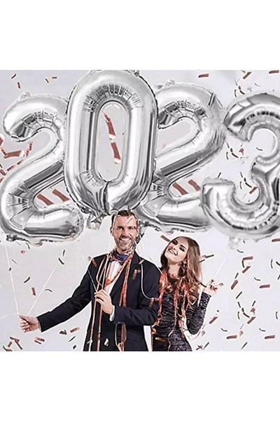 Deniz Party Store Πρωτοχρονιά 2023 Foil Balloon Κάθε μέγεθος αριθμού (40 ίντσες) 100 cm Ασημί