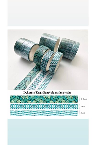 Genel Markalar Desenli 3’lü Dekoratif Kağıt Bant (2adet 1cmx3m—1adet 1,5cmx3metre) (yeşil Tonlar)