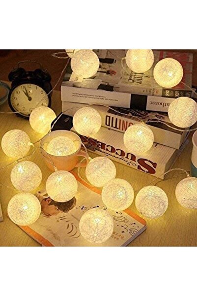 epazzar 2 Adet Pamuk Top Koton Led Işık Dekoratif Işıklı 10 Lu Top 2 Metre Dekoratif Süsleme Işığı