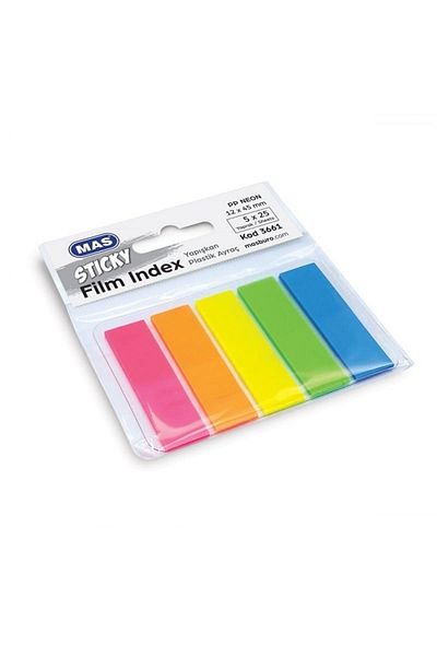 Mas 5 Colors 25 Sheets Plastic Quadrilateral - 12x45mm Film Index Bookmark 3661
