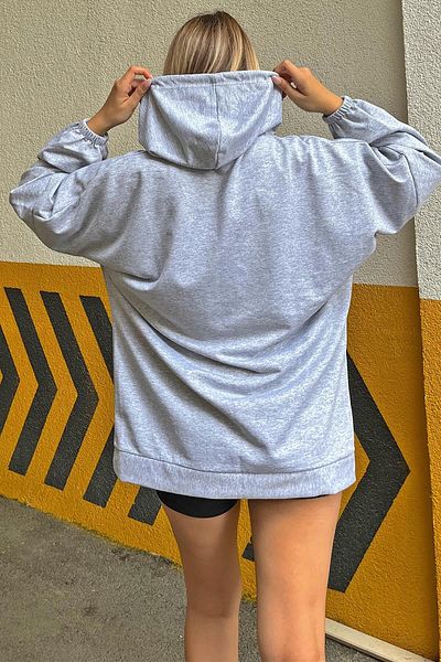 Swist Graues, übergroßes Damen-Sweatshirt mit Kapuze und Kängurutasche