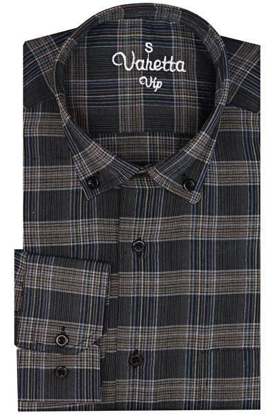 Varetta Чоловіча чорна картата сорочка з довгими рукавами, класичним коміром та ґудзиками