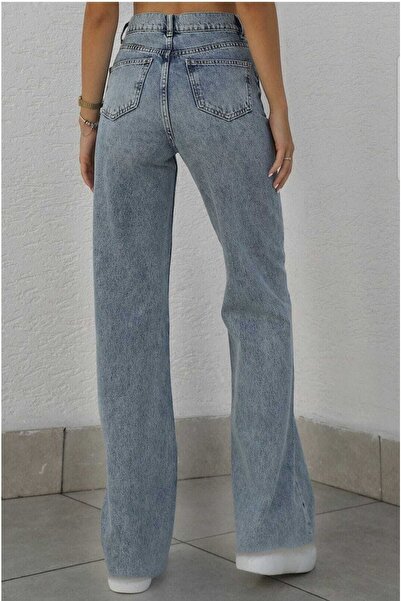 Trn JNS Pantaloni palazzo din denim cu talie super înaltă Ess pentru femei, cu zăpadă ușoară, în lycra, anii 90