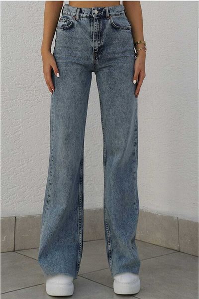 LİMABEL Blugi largi din Lycra pentru femei, albaștri, anii 90, cu picioare largi, pantaloni Palazzo