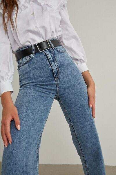 Trn JNS Serenay Tess Indigo Blue, pantaloni largi din lycra, anii 90, cu talie super înaltă, pantaloni palazzo din denim